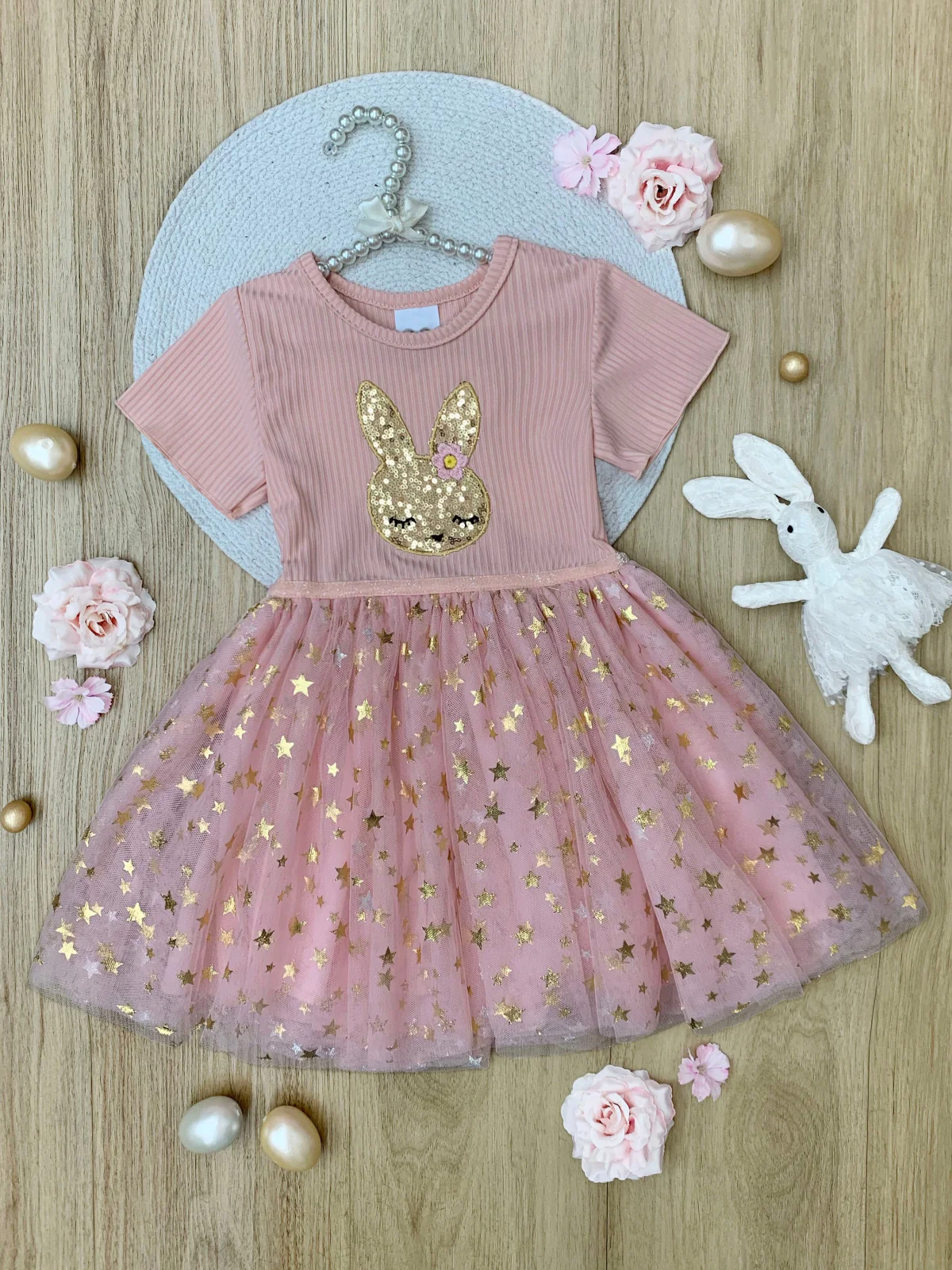 Blush Star Bunny Easter Tulle Dress - Image 3