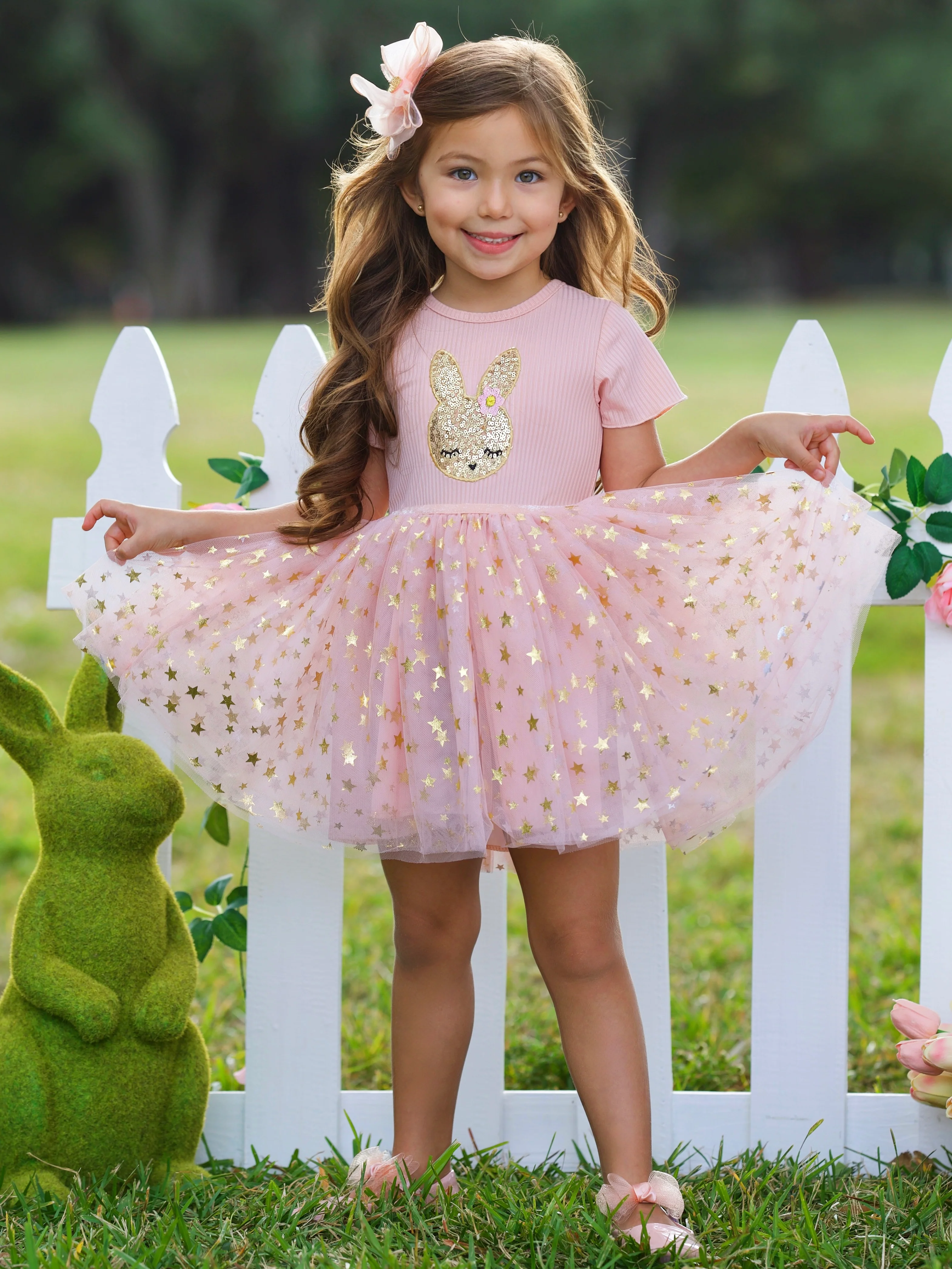 Blush Star Bunny Easter Tulle Dress - Image 4