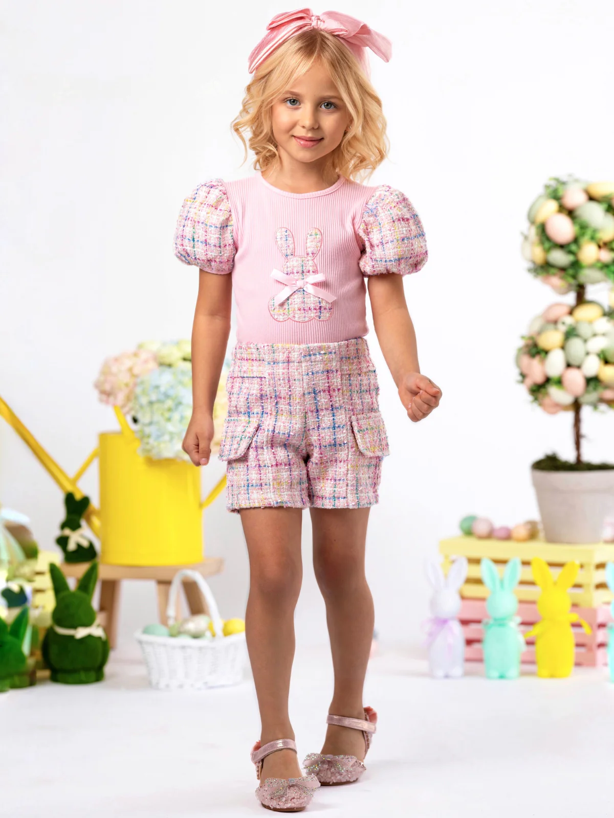 Chic Embroidered Bunny Top and Tweed Short Set - Image 5