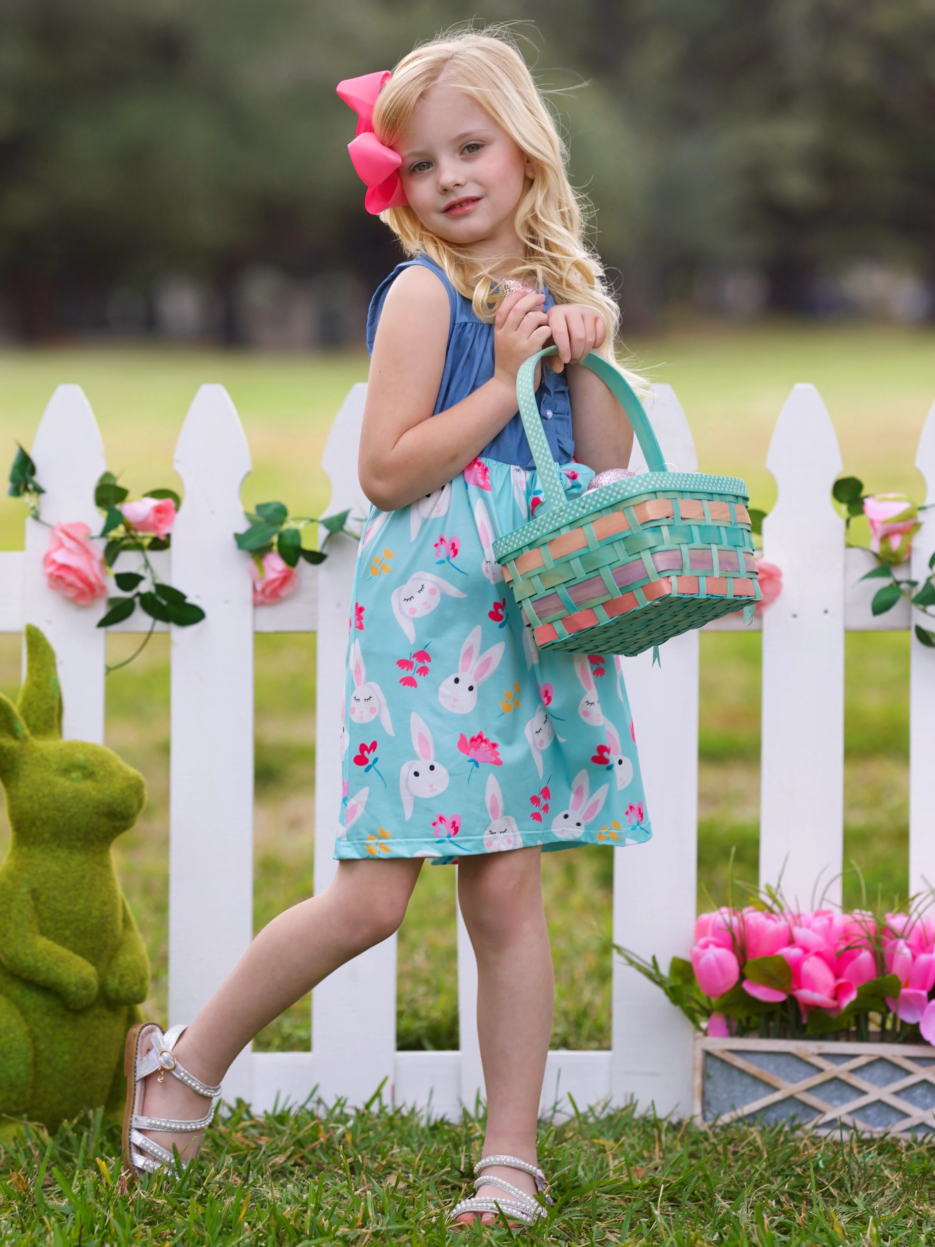 Bunny Bows Chambray Easter Dress - Image 4