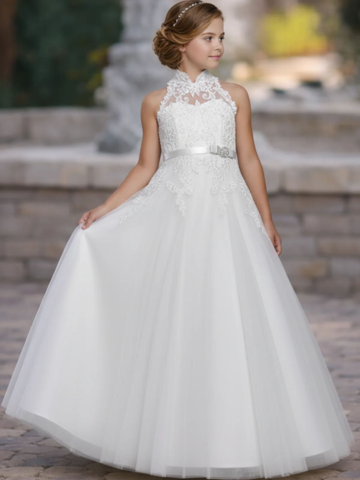 A Little Duchess Hi Neck Embellished Flower Girl Gown - Image 3