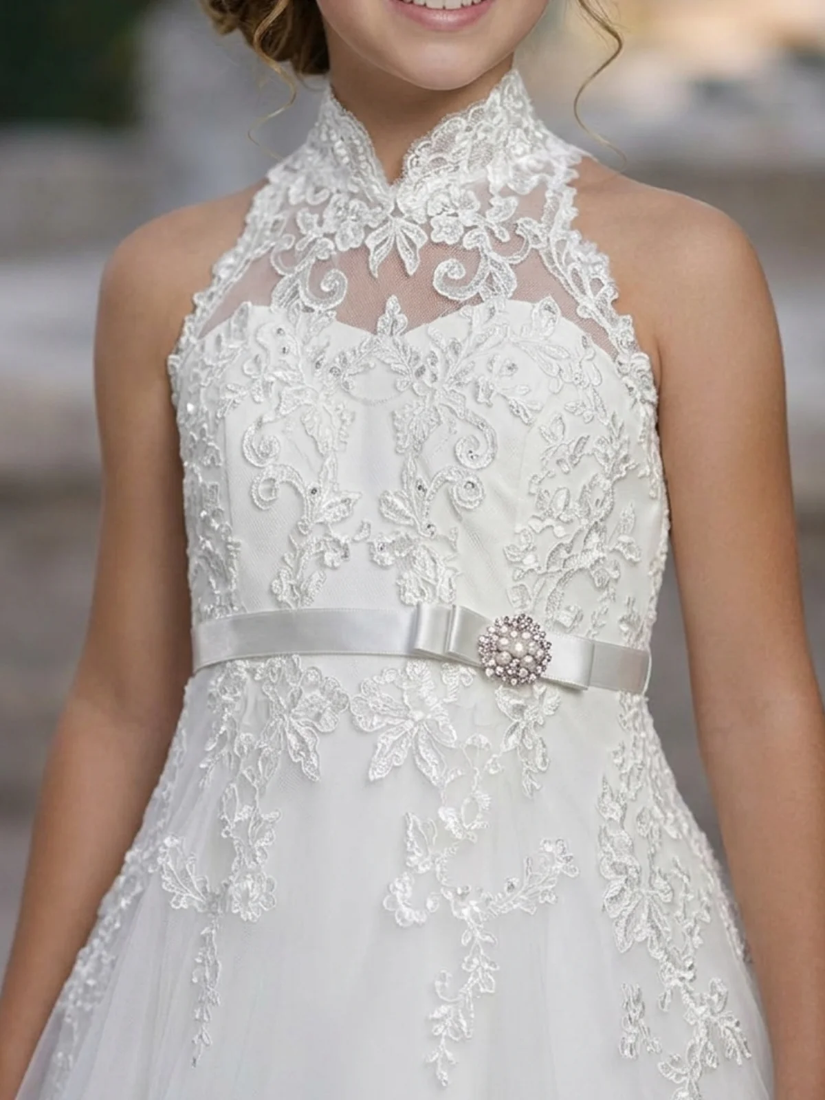 A Little Duchess Hi Neck Embellished Flower Girl Gown - Image 5