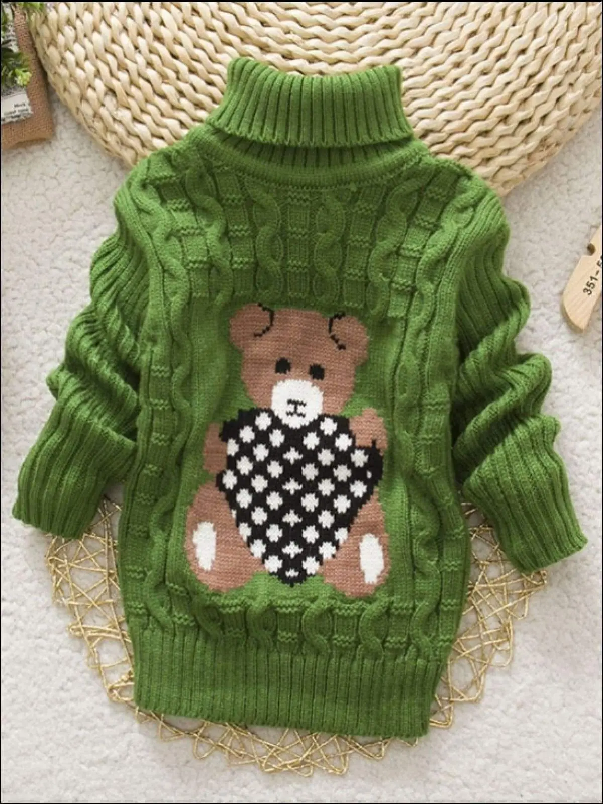Knitted Bear Turtleneck Sweater - Image 5
