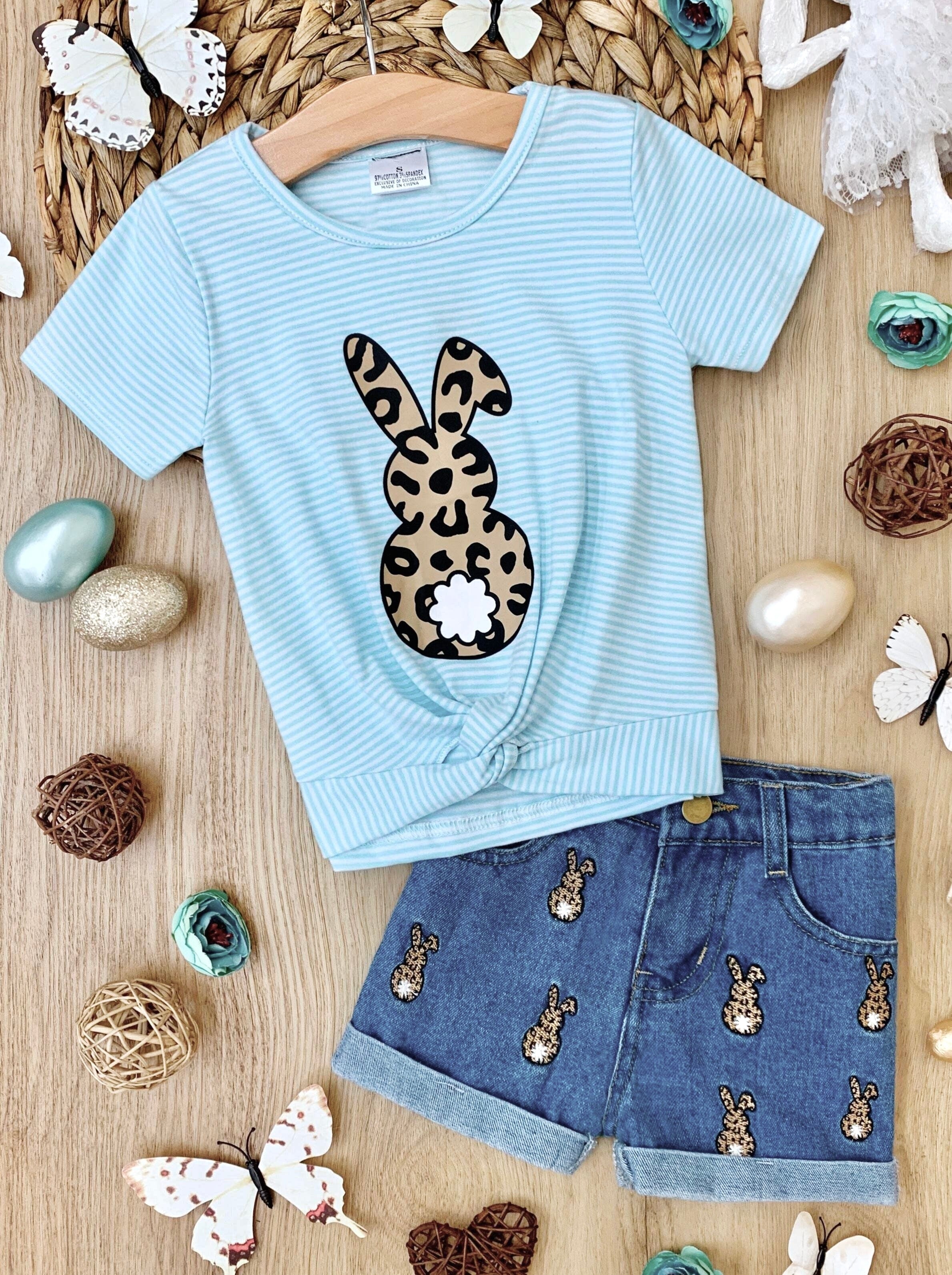 Leopard Bunny Stripe Easter Short Set - Image 4