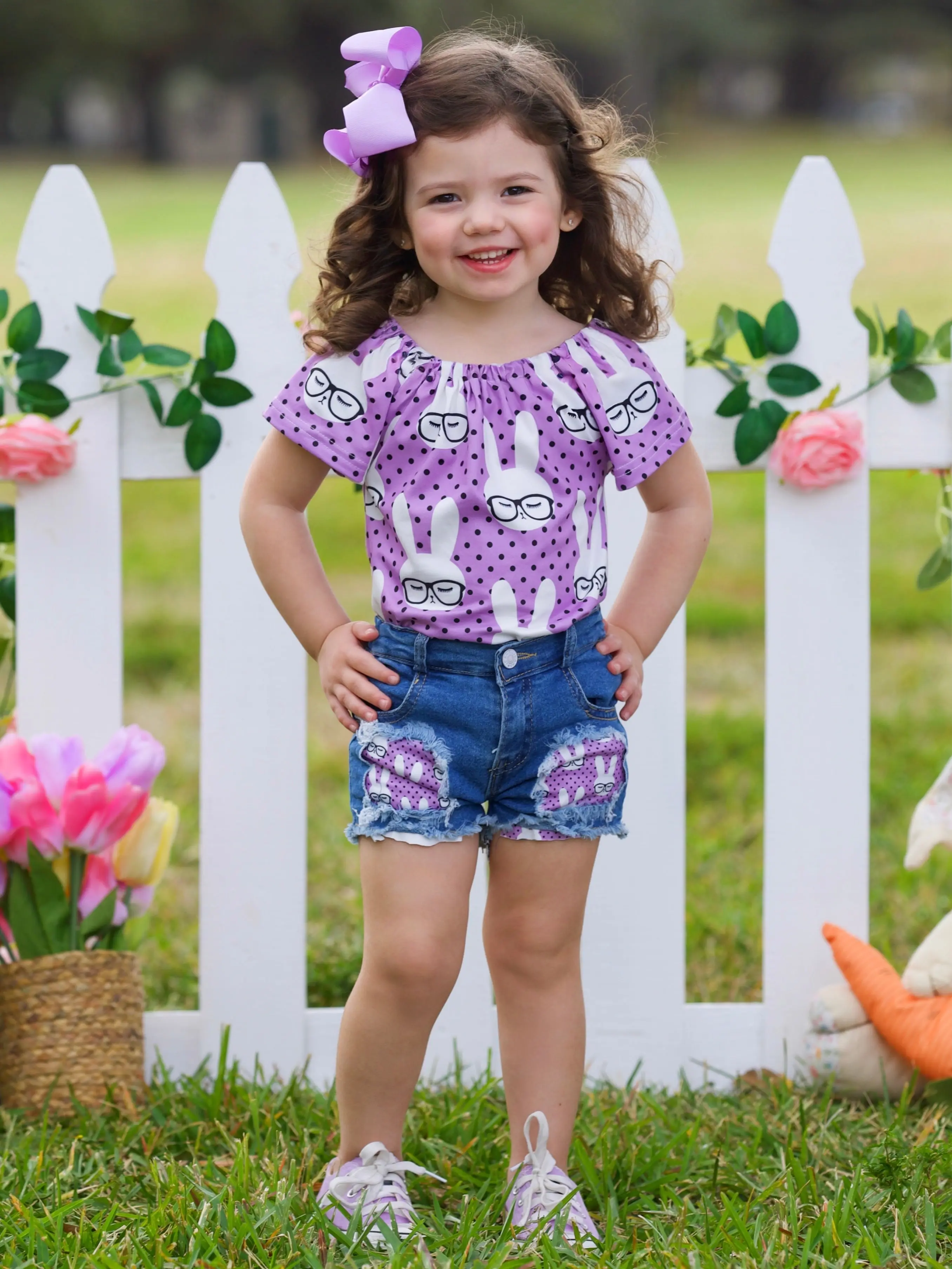 Smart Bunnies Polka Dot Denim Shorts Set - Image 3