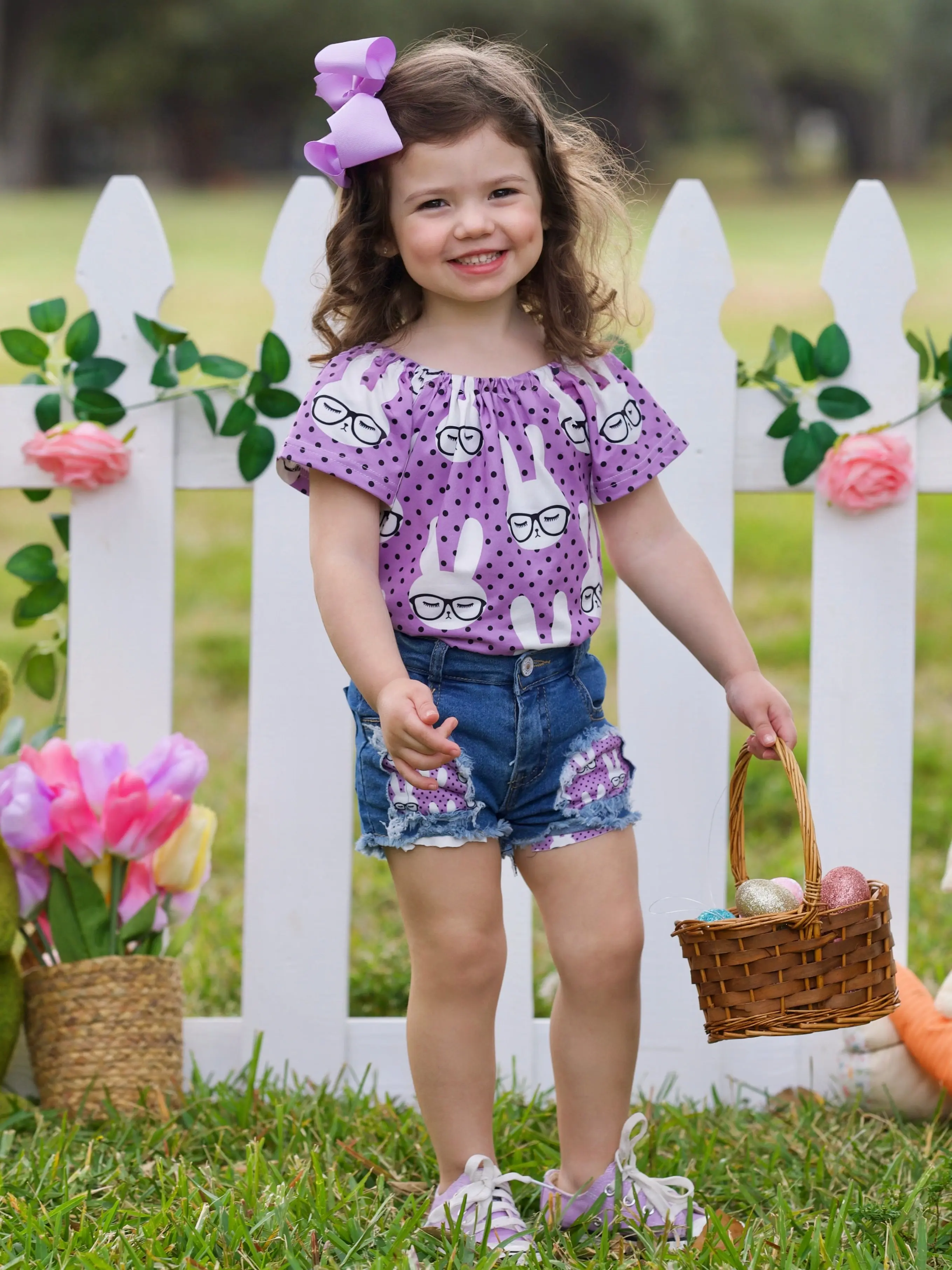 Smart Bunnies Polka Dot Denim Shorts Set - Image 5