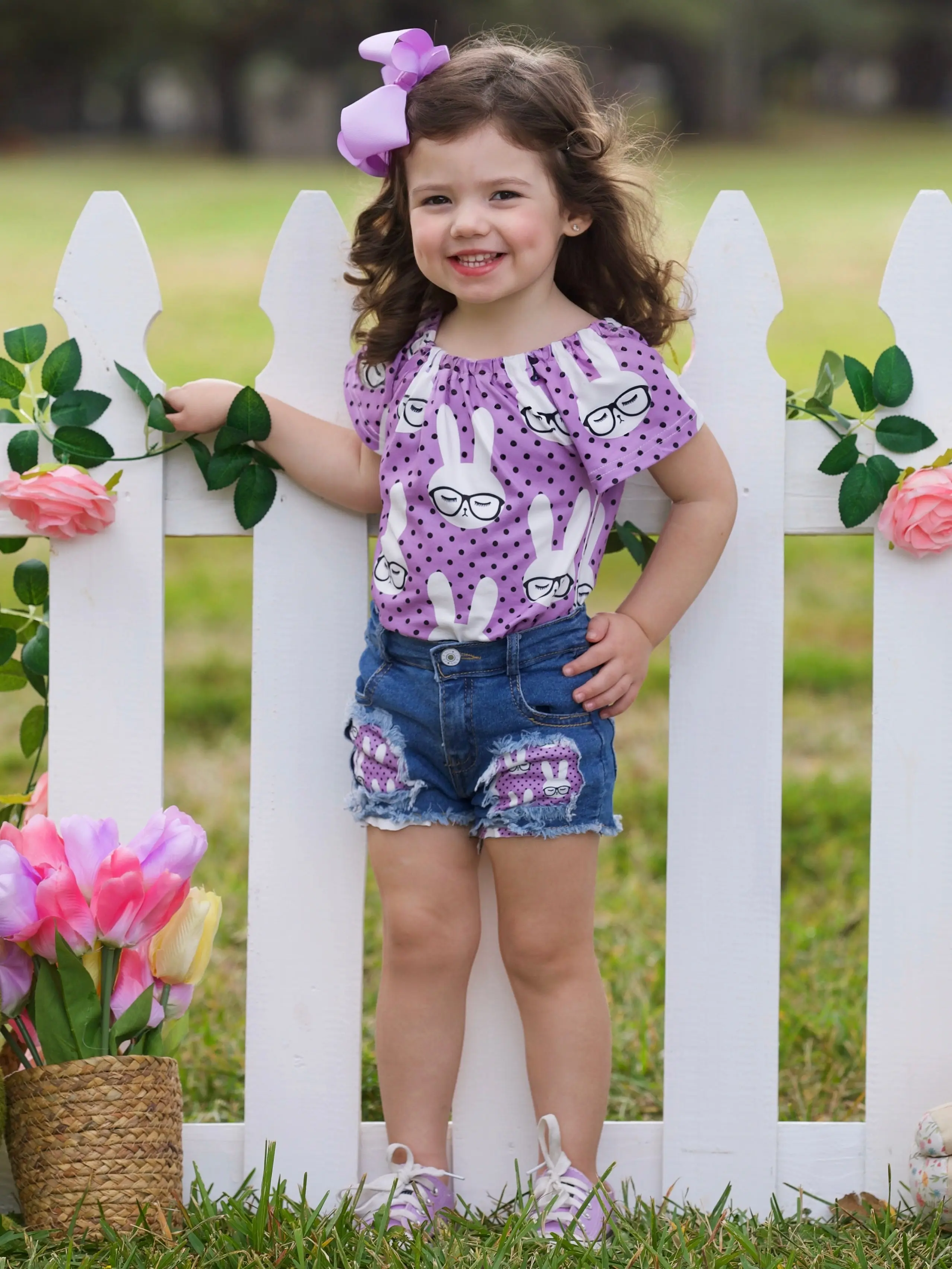 Smart Bunnies Polka Dot Denim Shorts Set - Image 6