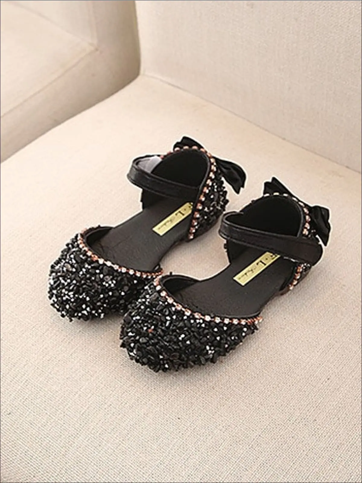 Princess Sequined Bow Back Flats By Liv and Mia - Image 3