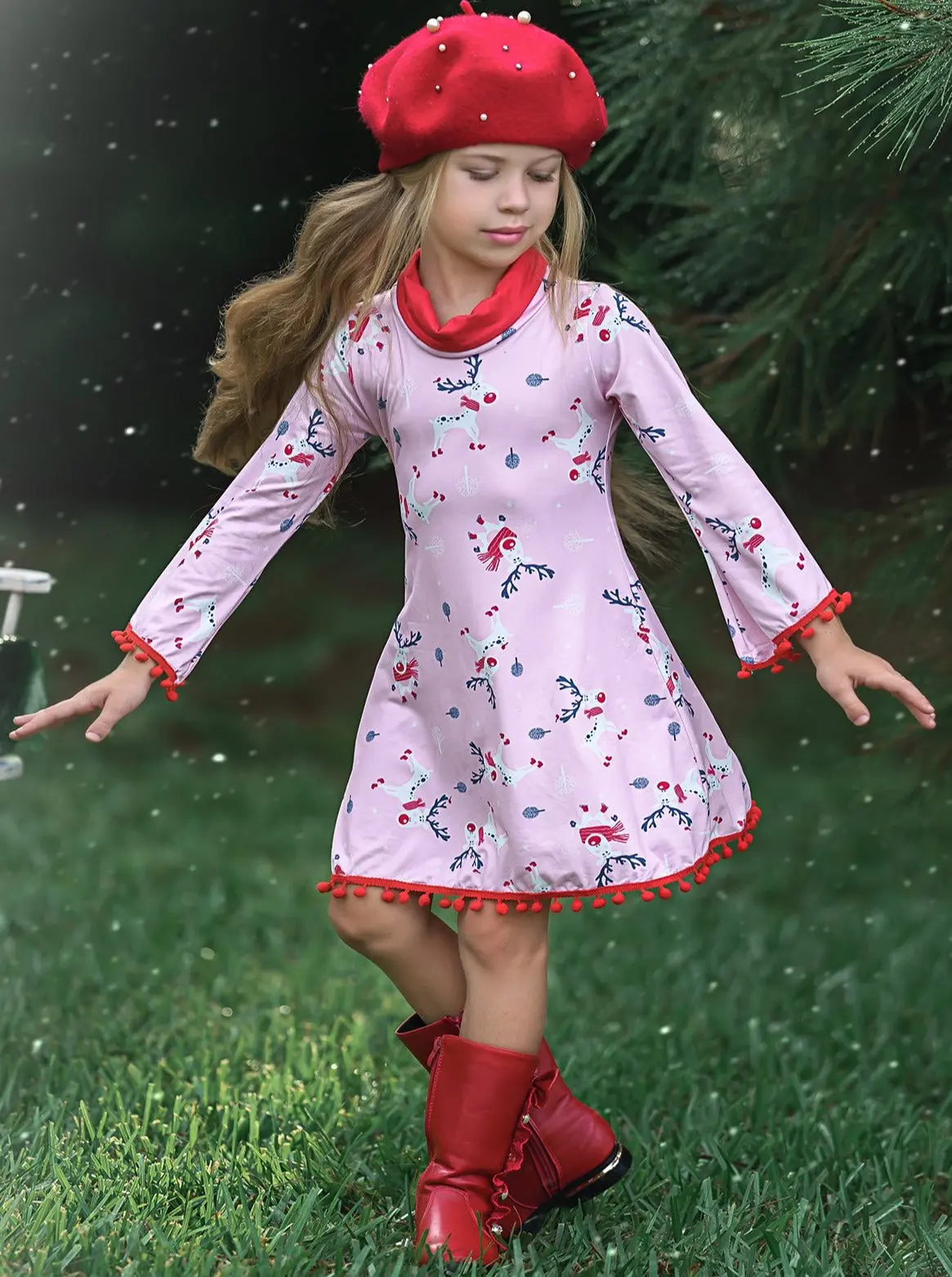 Rudolph Ready Turtleneck Pom Pom Hem Dress - Image 4