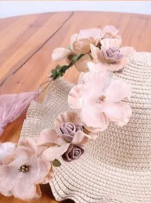 Girls Floral Ruffle Brim Straw Hat - Image 6