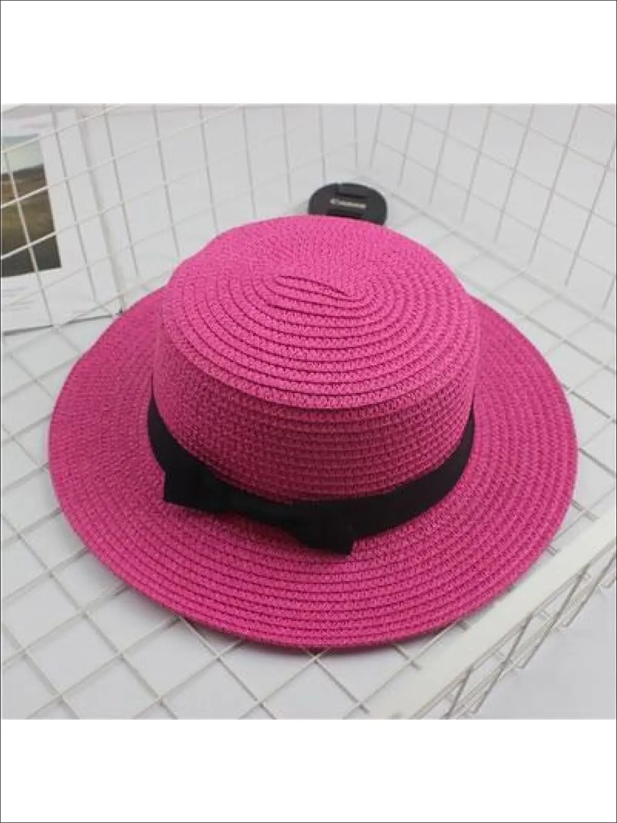 Girls Woven Straw Fedora Hat with Bow Tie (Multiple Color Options) - Image 7