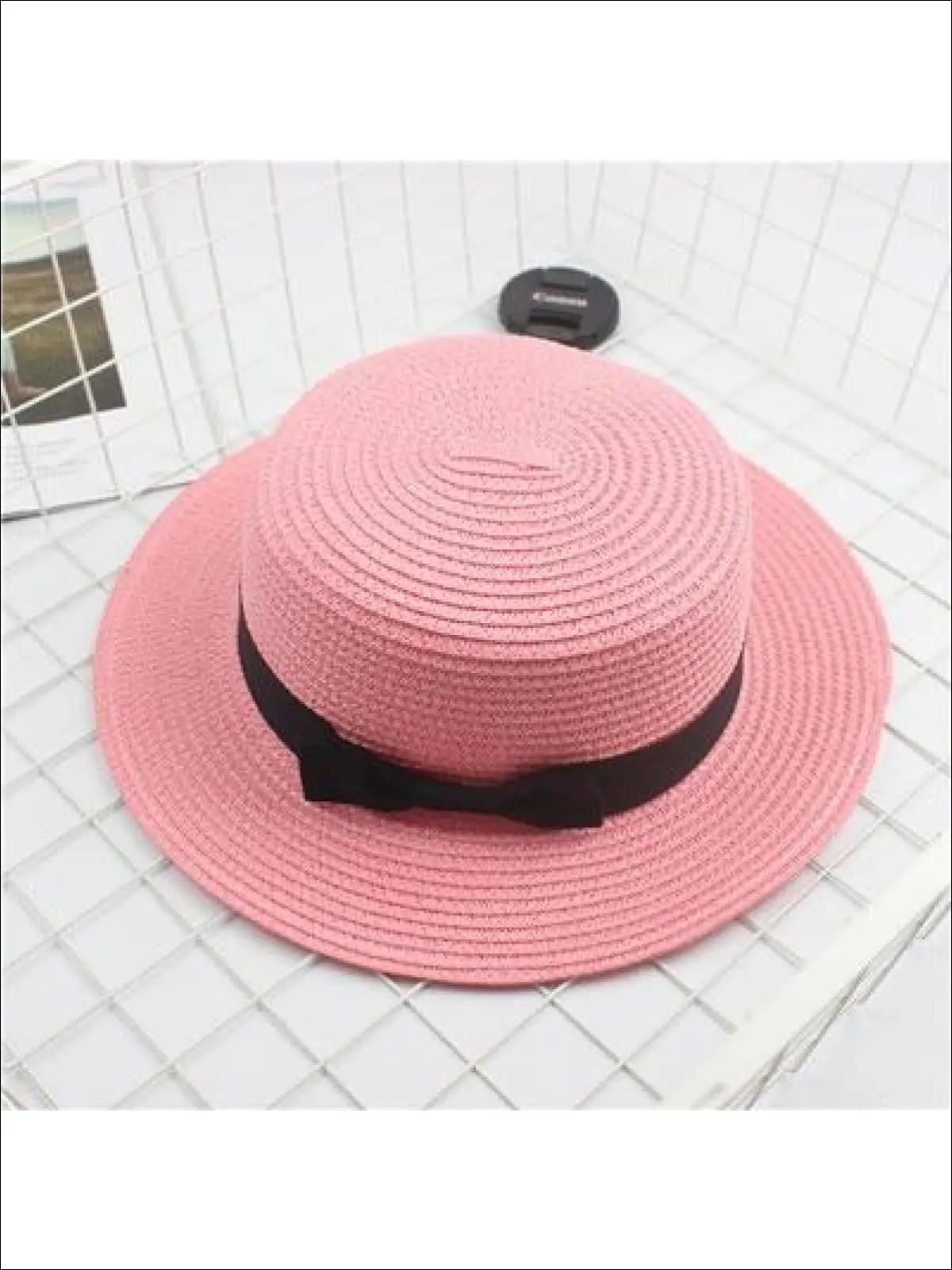 Girls Woven Straw Fedora Hat with Bow Tie (Multiple Color Options) - Image 9