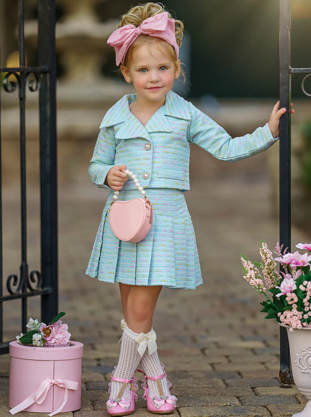 Little Sweetie Tweed Blazer and Pleated Skirt Set - Image 4