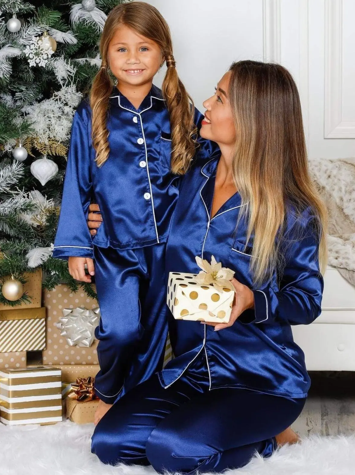 Mommy and Me Silky Long Sleeve Button Down Pajamas - Image 10