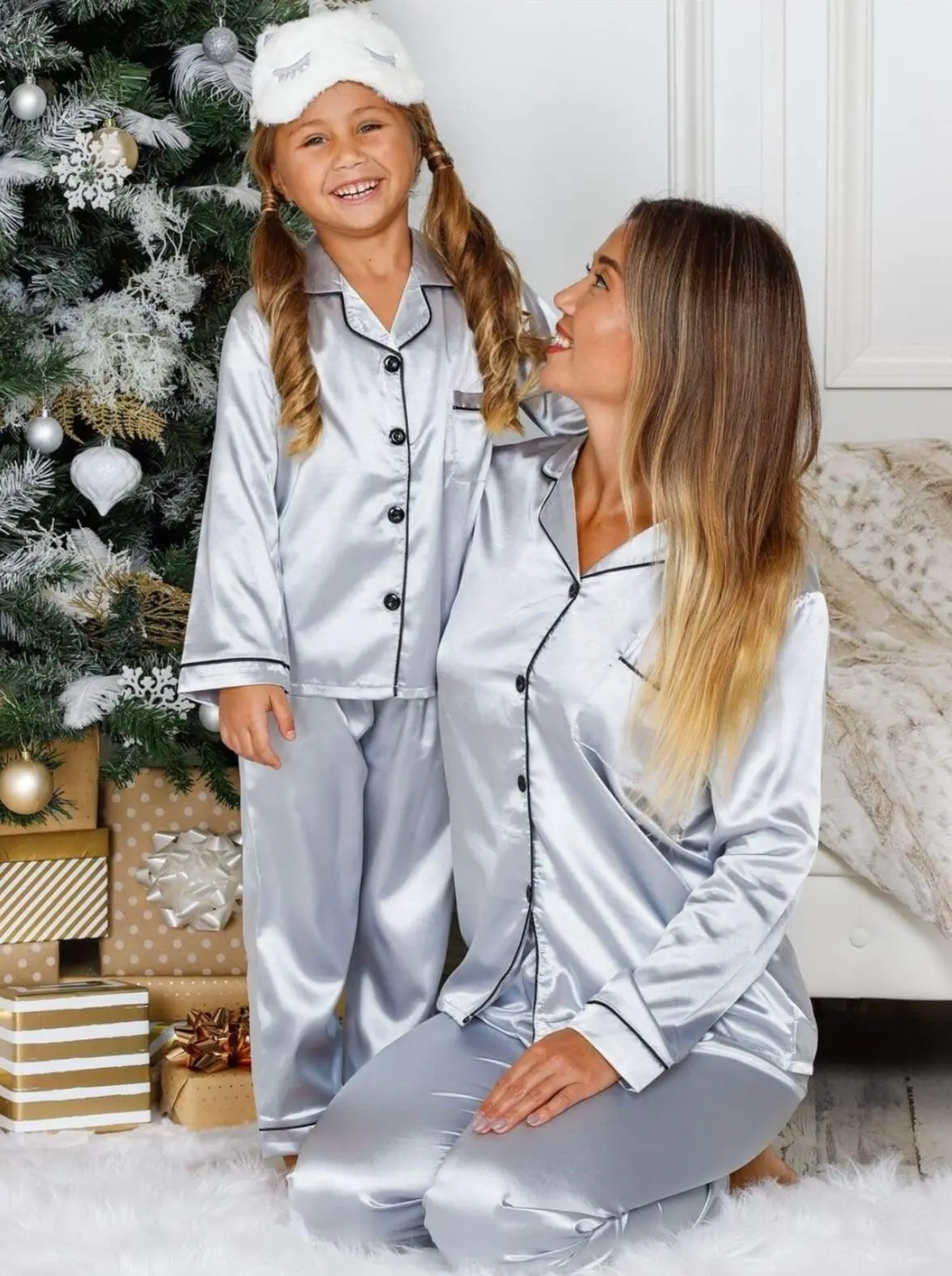Mommy and Me Silky Long Sleeve Button Down Pajamas - Image 9