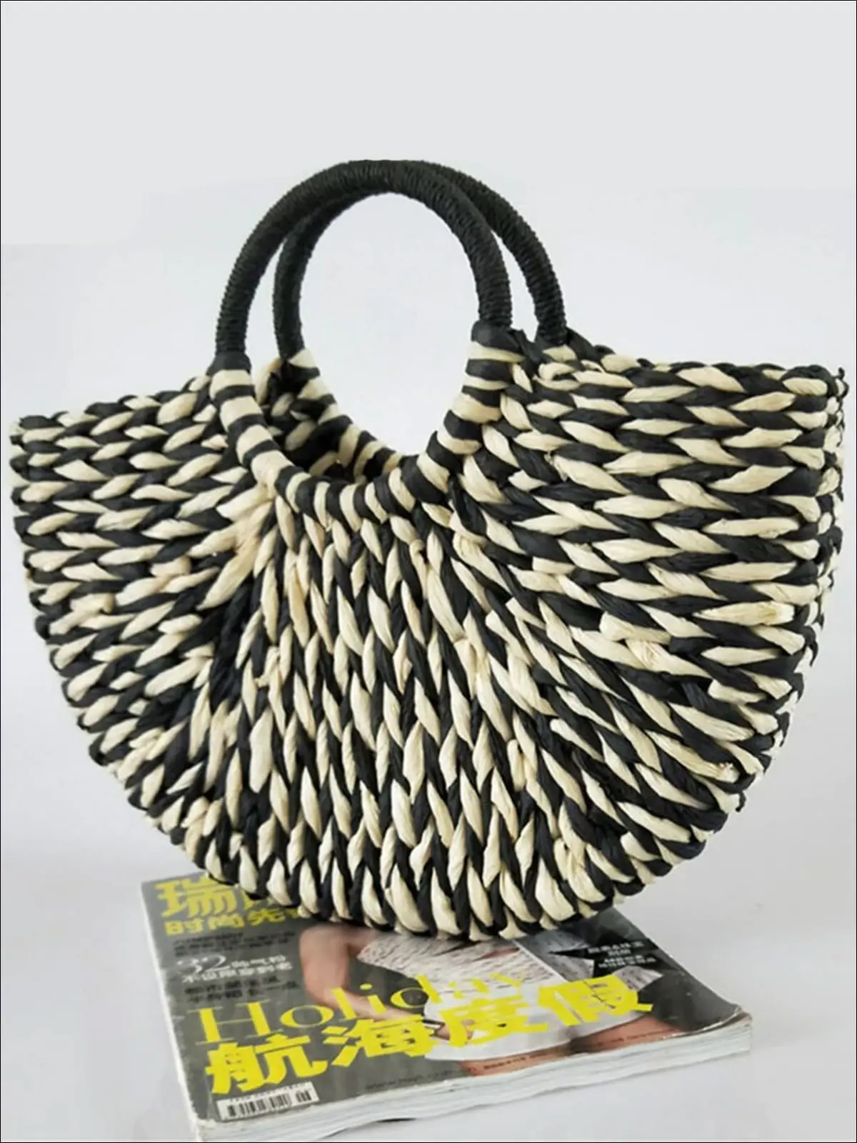 Girls Summer Handmade Half Circle Rattan Handbag - Image 3