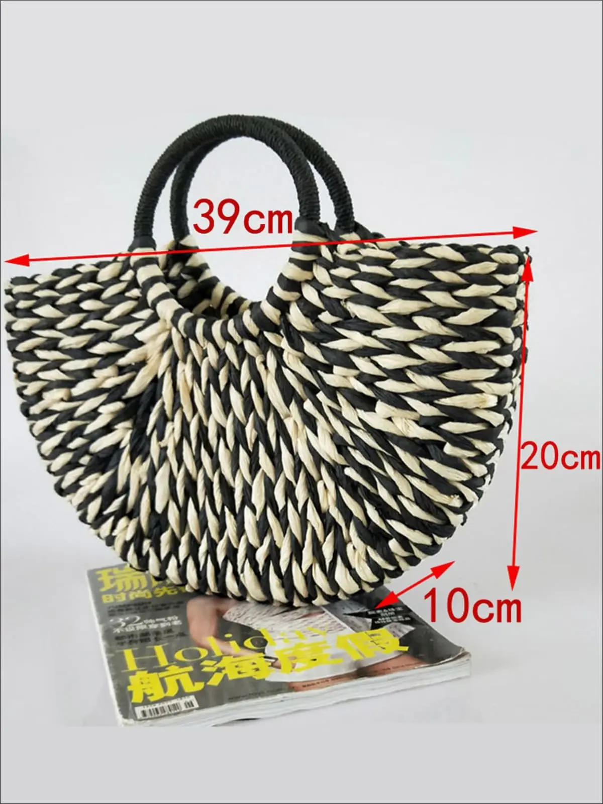 Girls Summer Handmade Half Circle Rattan Handbag - Image 6